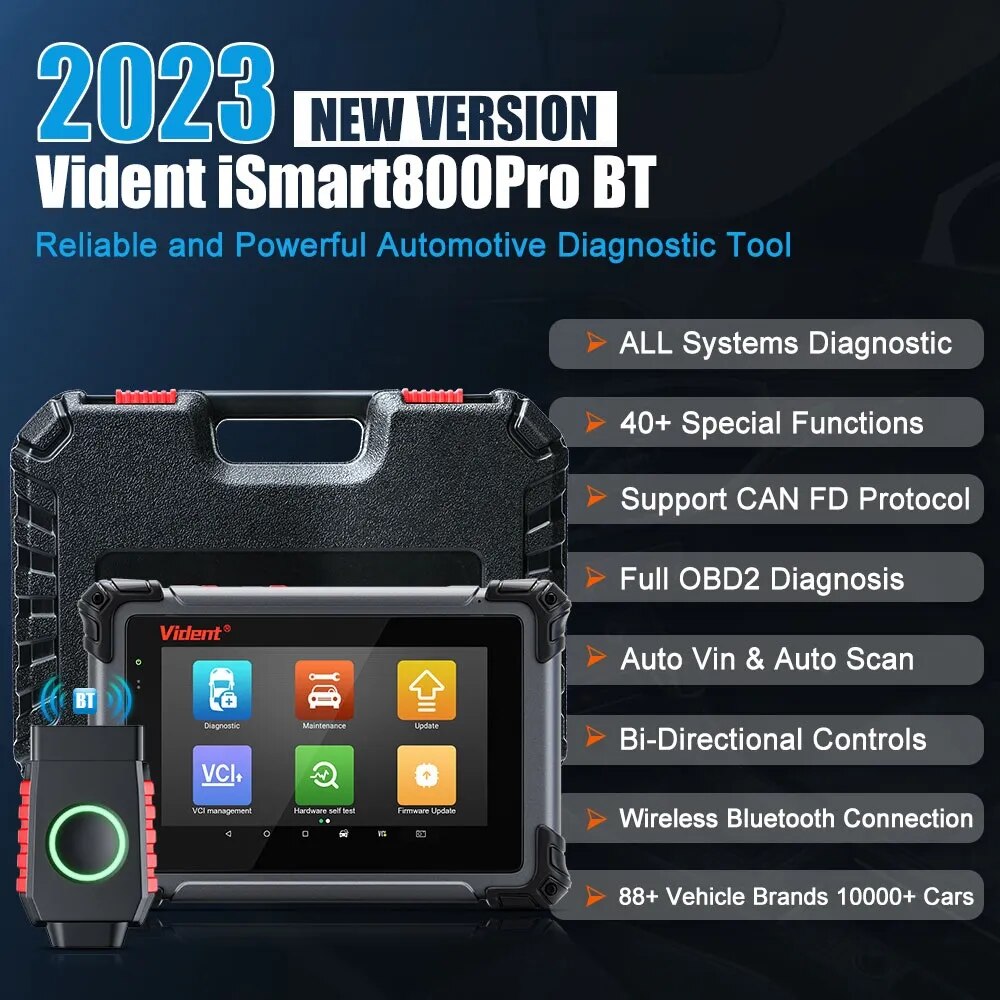 Vident iSmart800Pro BT OBD2 Bluetooth Car Diagnostic Tools 40 Reset Function Key Programmer Active Test Auto Scan Online Updates