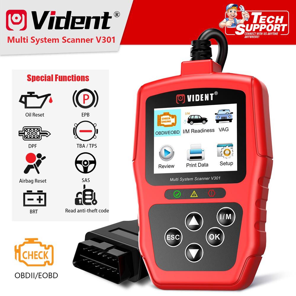 Escáneres de diagnóstico automotriz vident v301 obd2 Volkswagen audiskoda Seat obd2 escáneres automotrices herramientas de diagnóstico de lectores de código OBD