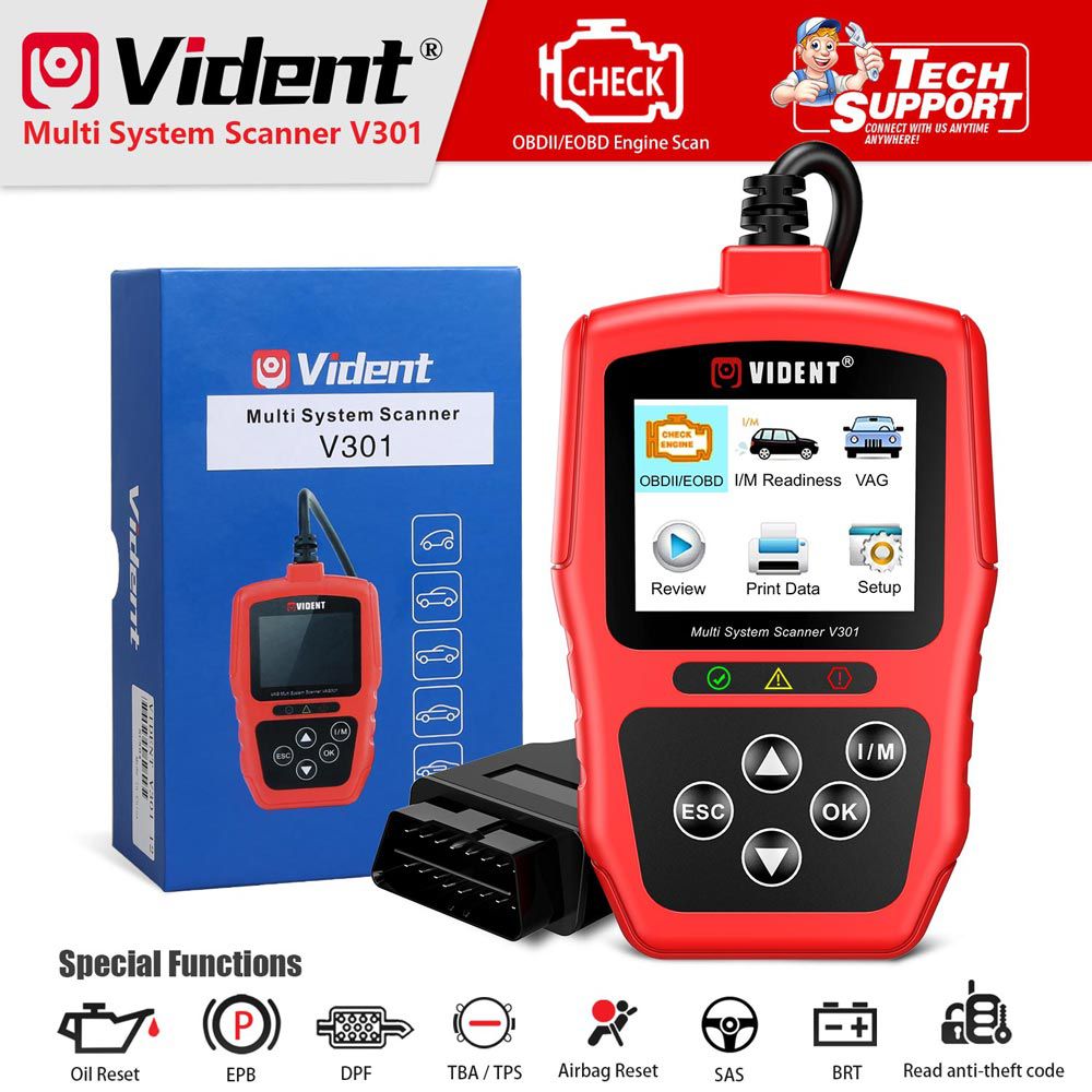 Escáneres de diagnóstico automotriz vident v301 obd2 Volkswagen audiskoda Seat obd2 escáneres automotrices herramientas de diagnóstico de lectores de código OBD