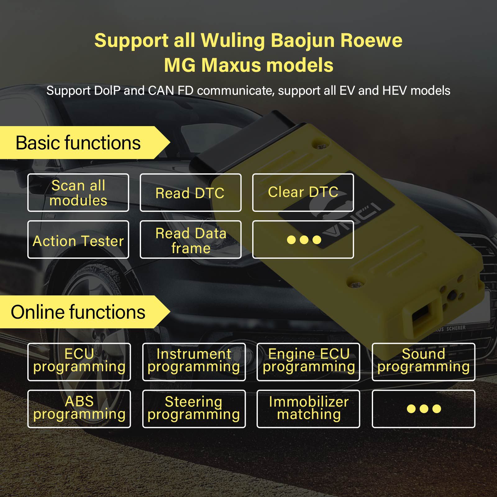 VNCI VDI3 Rongwei MG Wuling Baojun Datong Diagnostic Interface Compatible with OEM Software Driver, Plug and Play