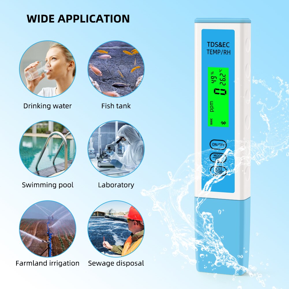 Yieryi 4 in 1 EC/TDS/Temperature/Humidity Meter Bluetooth-Compatible APP Online Water Quality Tester ATC For Aquarium Drinking