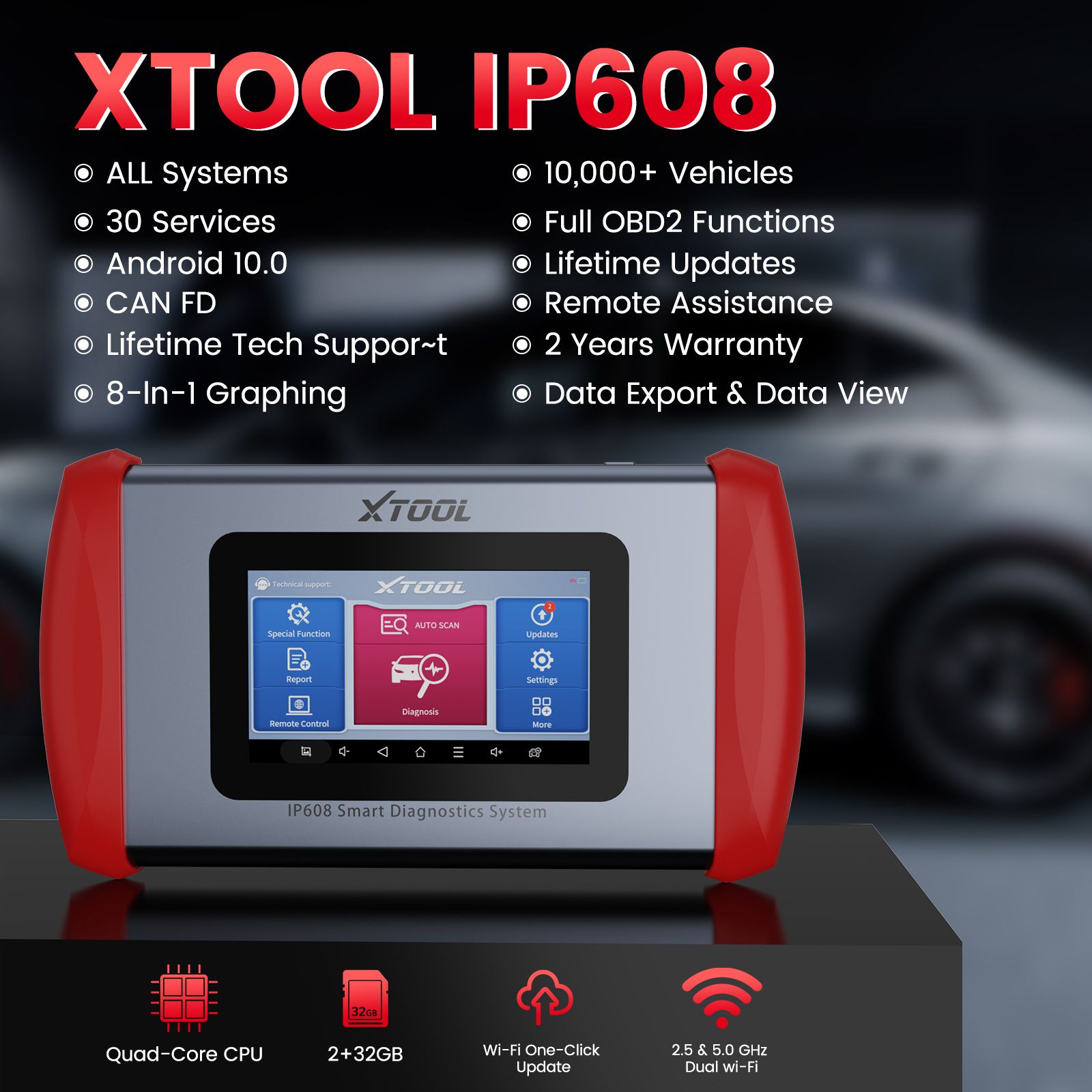 XTOOL Inplus IP608 OBD2 Scanner Full System Diagnostic Tool Support CAN FD 30+Services and Lifetime Free Update