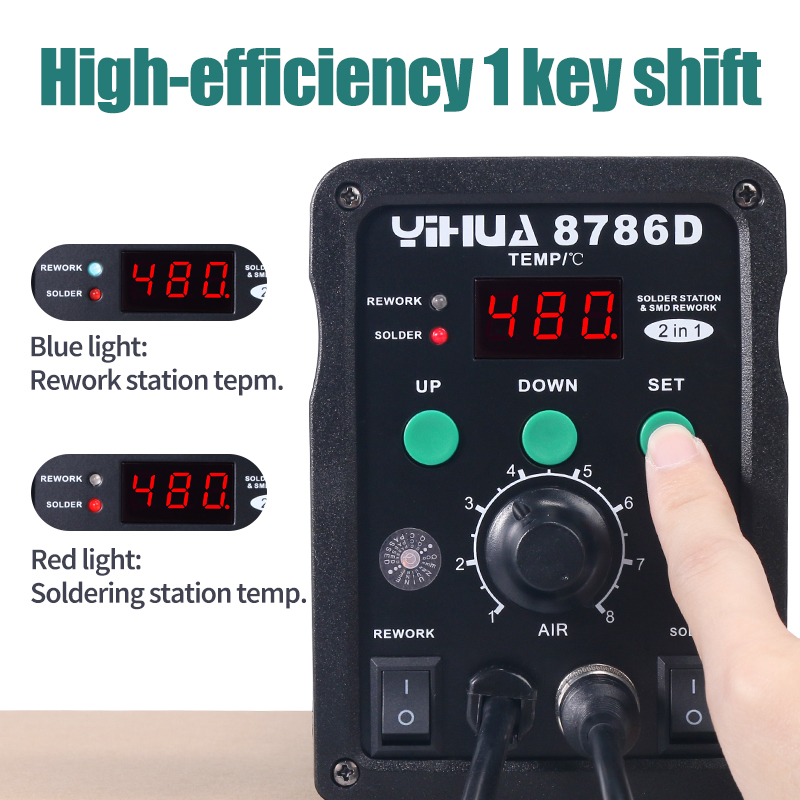 YIHUA 8786D 110V 220V Hot Air Soldering Station  Soldering Iron Station Double Panel Circuit LED Rework Station