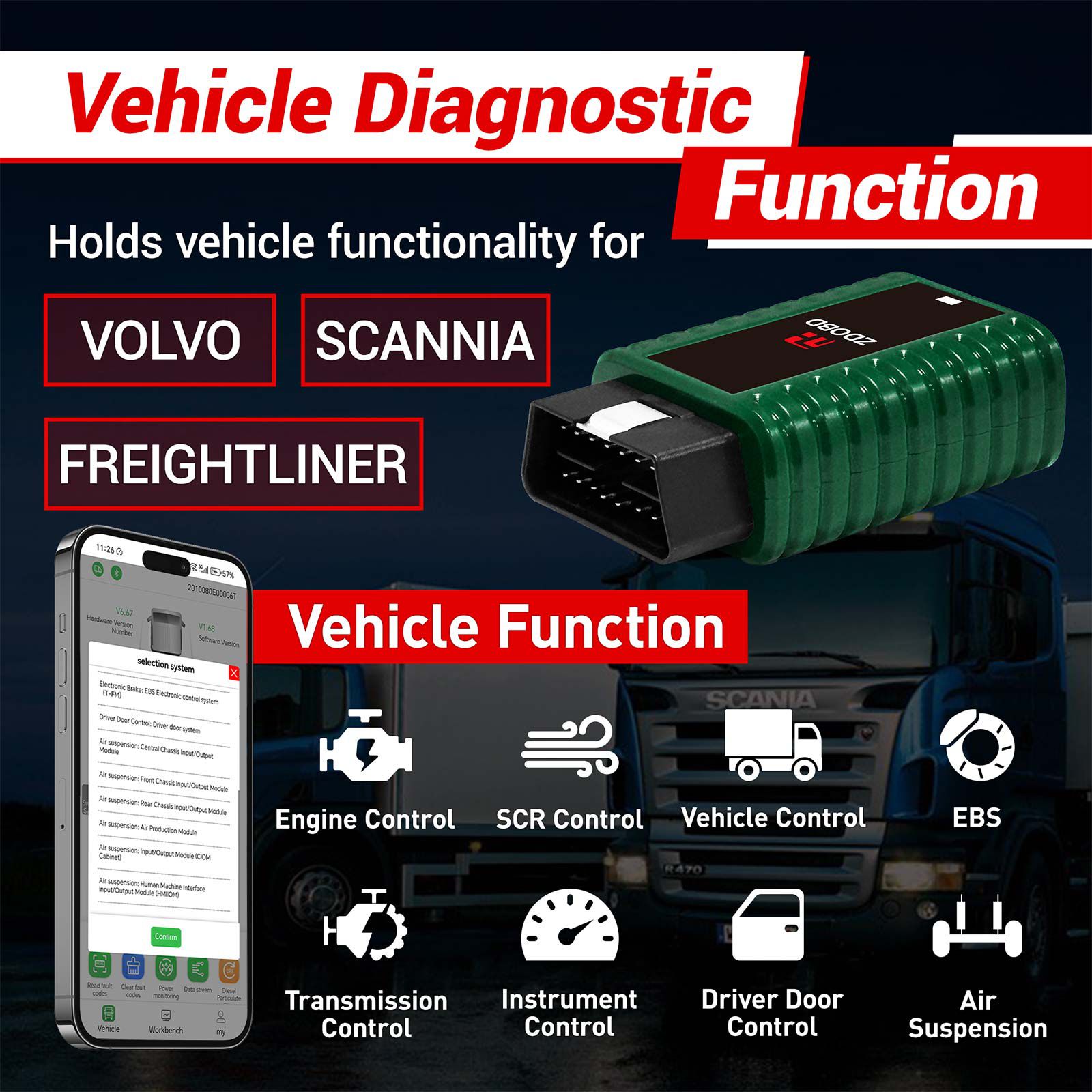 ZDOBD EPS001 Heavy Duty Truck Scanner for Android & IOS Portable Disel Truck OBD Diagnostic Instrument