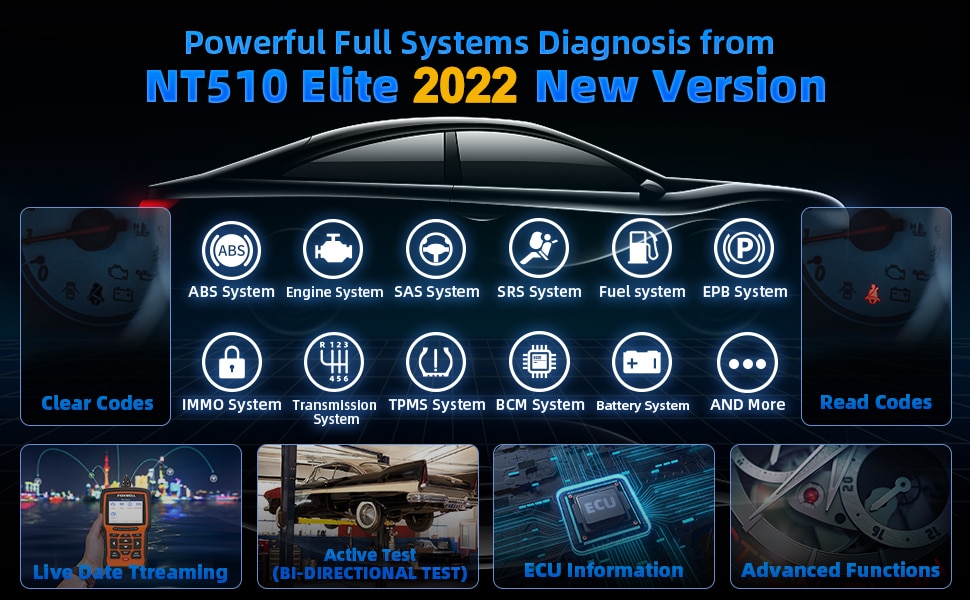 FOXWELL NT510 Elite Full Systems OBD2 Car Scanner