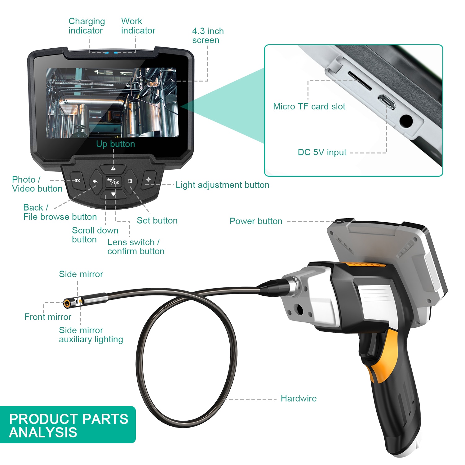 Portable Dual Lens Handheld Endoscope Camera