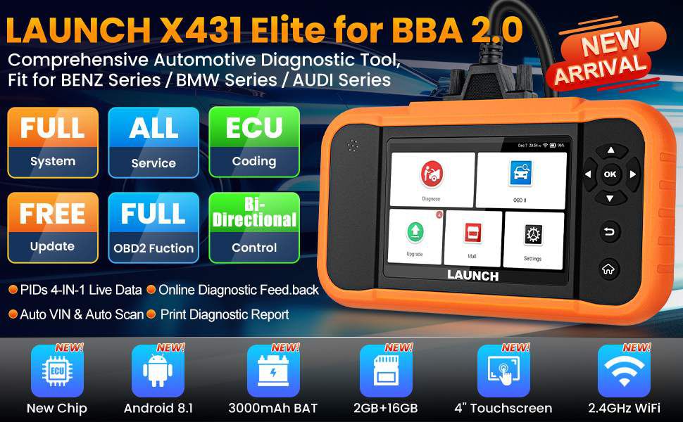 LAUNCH Creader Elite 2.0 BBA Bi-Directional OBD2 Scanner for BENZ BMW AUDI