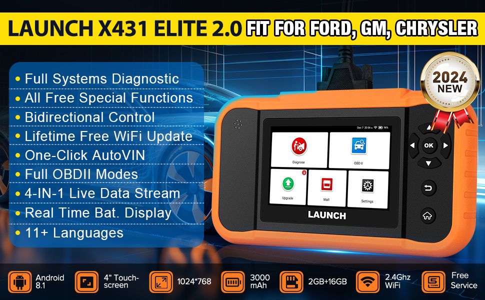 LAUNCH Creader Elite 2.0 FGC Full System Diagnostic Bi-Directional Scan Scanner for Ford GM Chrysler