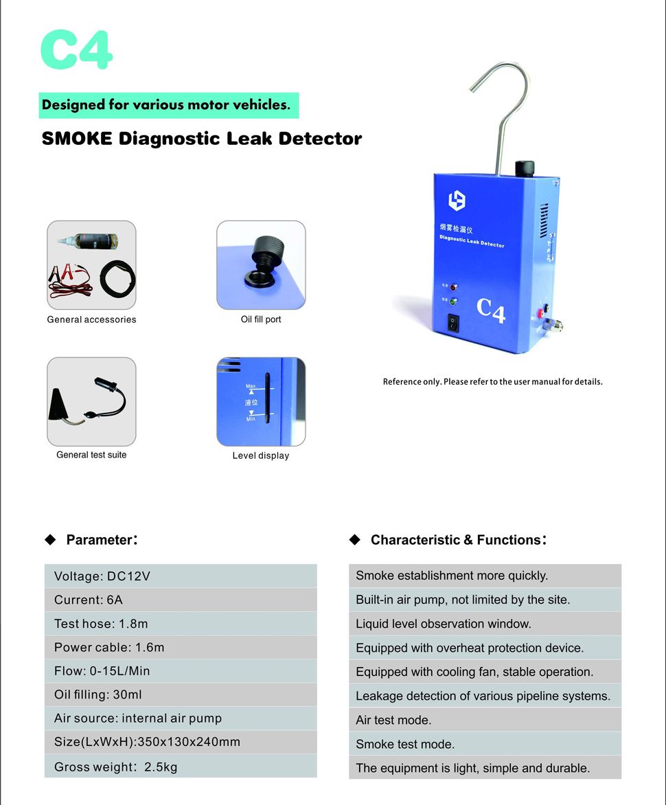 OEM C4 Diagnostic Leak Detector Test Leak in Vehicle Pipe Systems for Cars, Motorcycles, Snowmobiles, ATV, Light Trucks, Boats