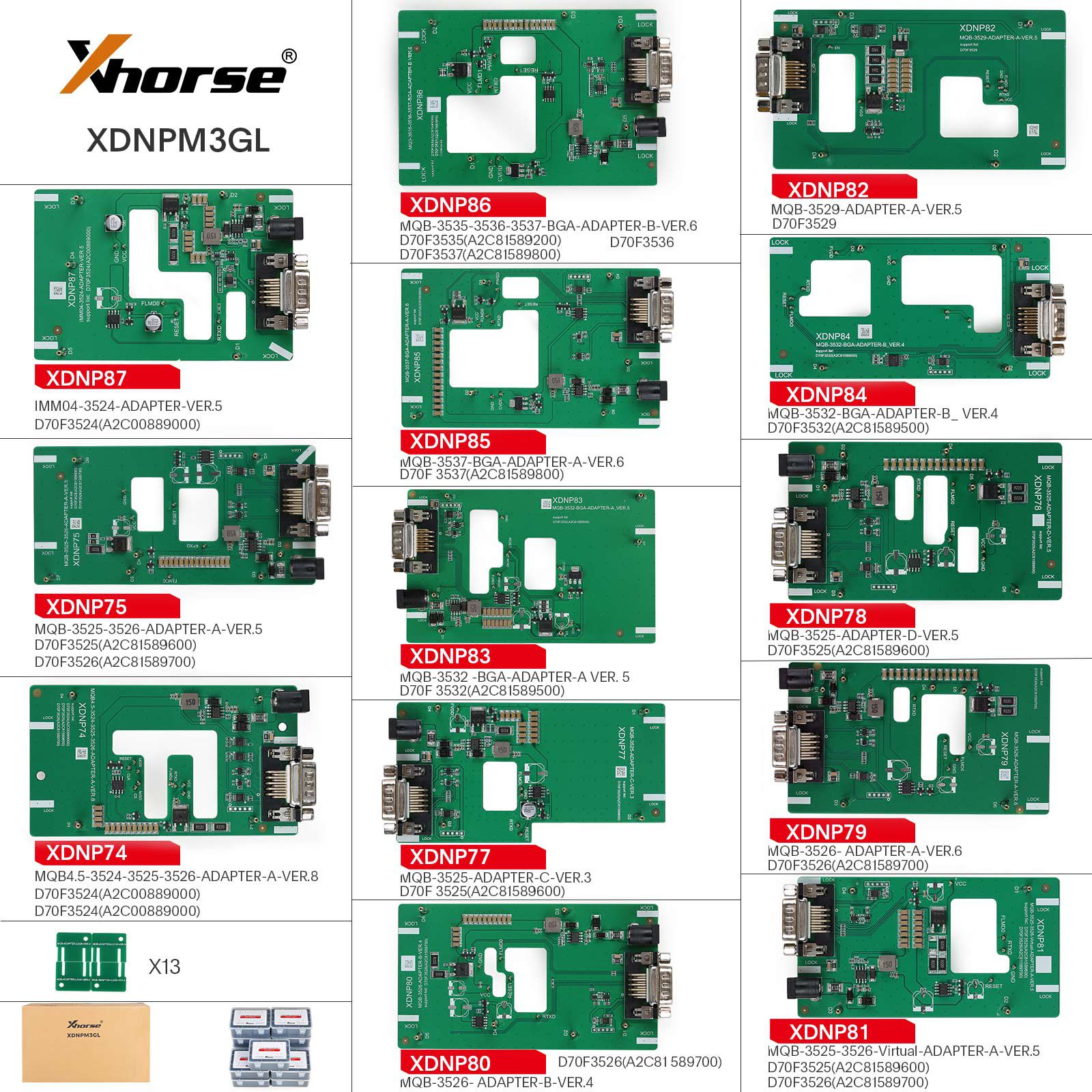 Xhorse MQB48 No Disassembly No Soldering Adapter 13 Full Set XDNPM3GL