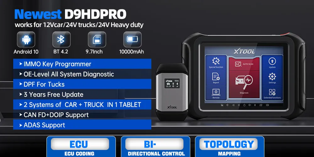 XTOOL D9HD 12V Car and 24V Truck Full Functions Diagnost